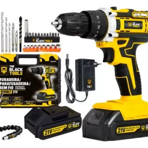 Parafusadeira Furadeira De Impacto Profissional 21v Modelo TB-21PX 2 Baterias Com Maleta The Black Tools 110/220V 60Hz Amarelo