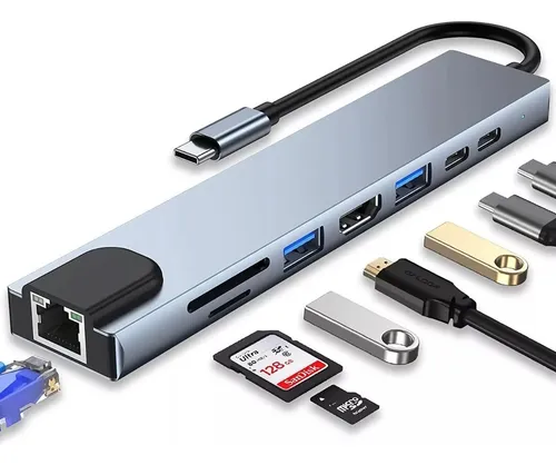 Adaptador Hub Tipo C 8 Em 1 Hdmi Micro Sd Tf M1 4k Usb 3.0