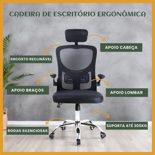 Cadeira De Escritório Ergonômica Giratória B100 Boston Preta Com Estofado Mesh Com Ajuste Lombar Luvinco - foto 2