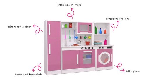 Cozinha Completa Infantil Ideal Para Crianças Se Divertirem Rosa - foto 3