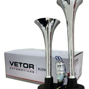 Buzina Ar 2 Corneta Cromada C/ Valvula Eletrica 24v Caminhão - foto 1