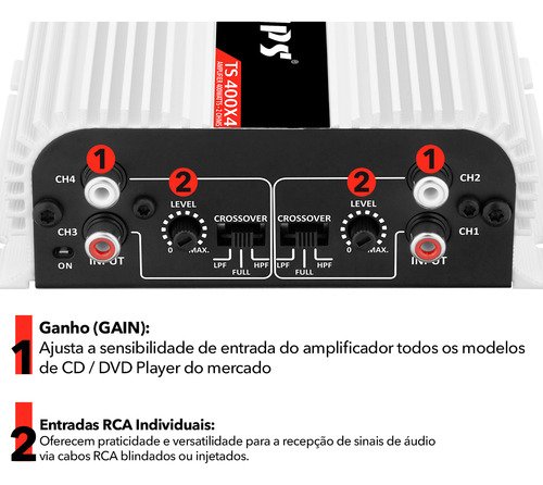 Modulo Taramps Ts400x4 Potencia de 400watts 2 Ohms Amplificador 400rms T400 4 Canais Som Automotivo 2 Ohms Rca Ts 400x4 Crossover - foto 4